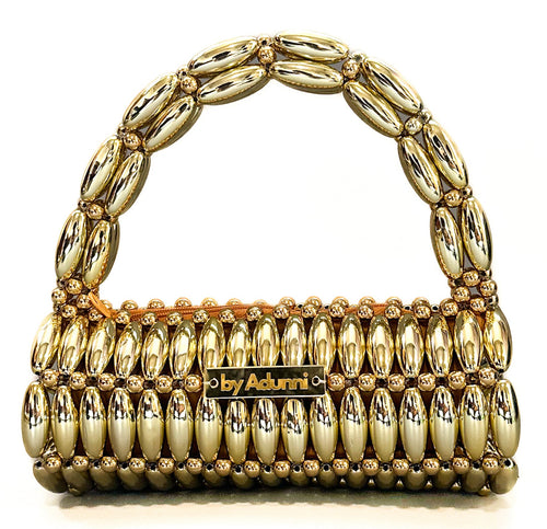 Close up of 24K Barrel gold handmade beaded bag