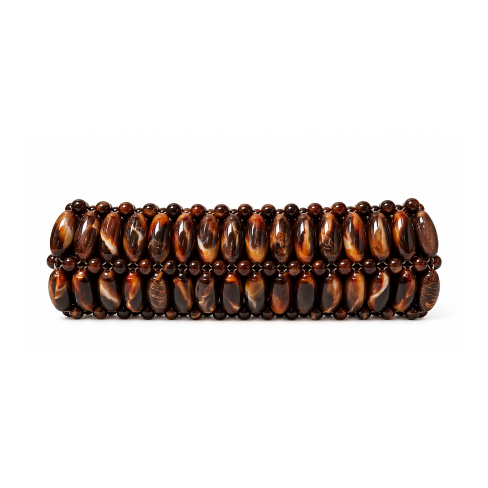 Coffee baguette beaded bag in brown, terracotta and white marble