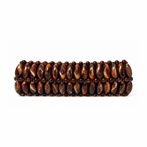 Coffee baguette beaded bag in brown, terracotta and white marble