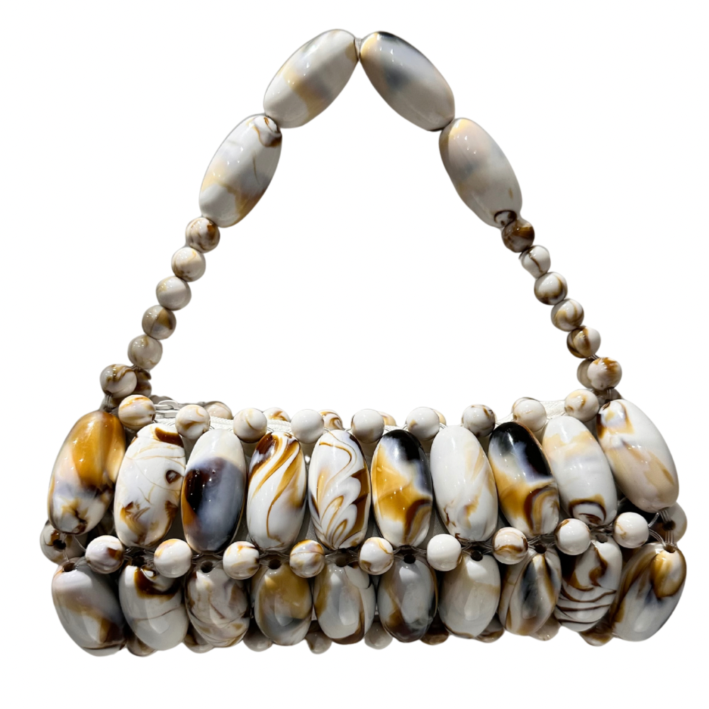 Cream Marble beaded bag 