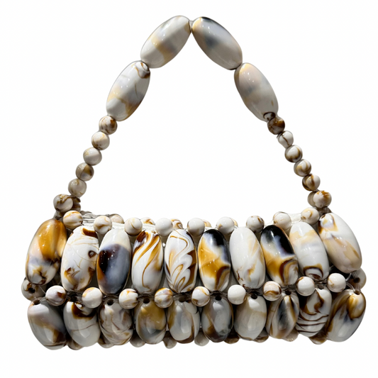 Cream Marble beaded bag 