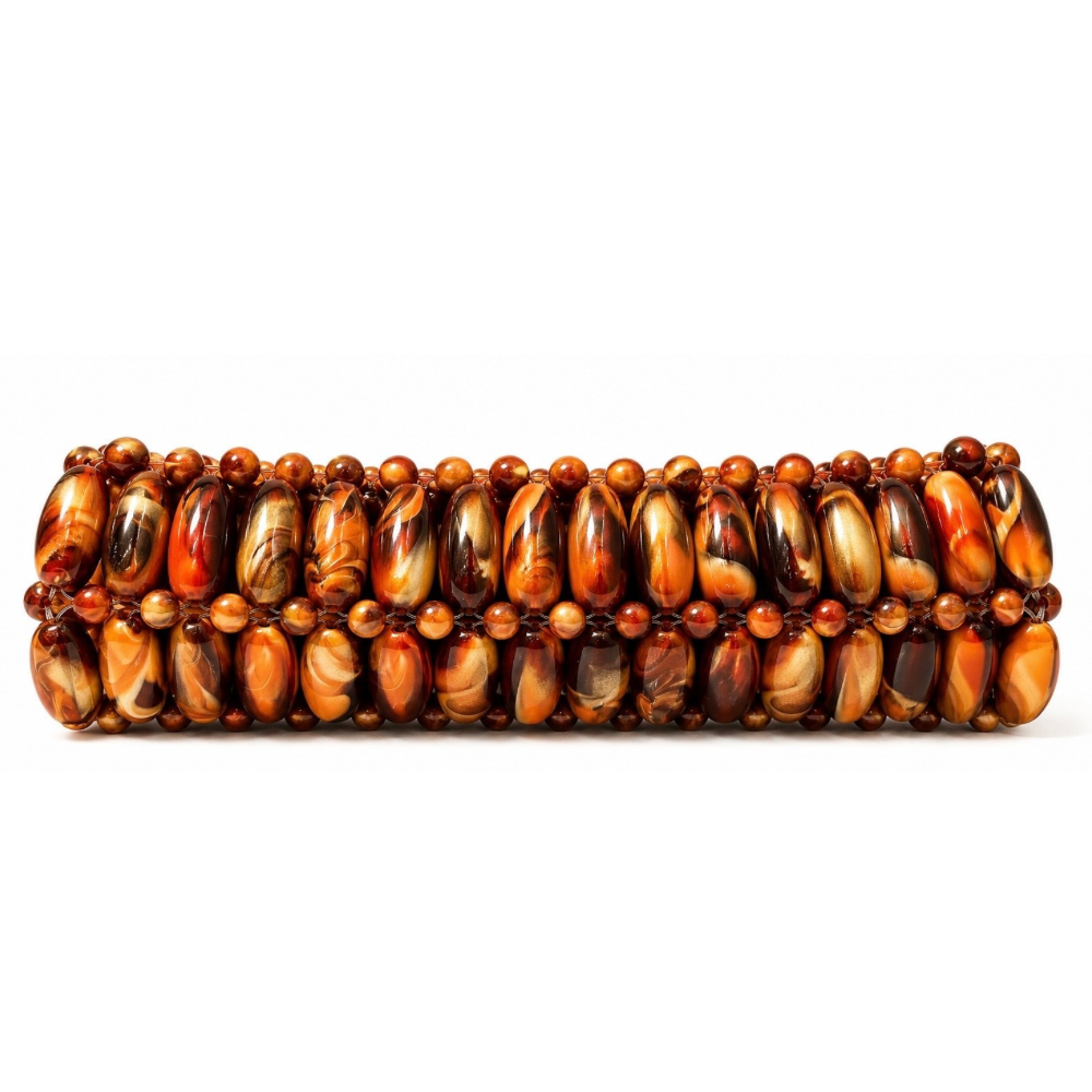 Madagascar baguette beaded bag in brown and orange marble