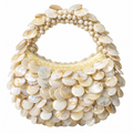 Cream Marble Moon beaded bag with layered marbled discs in cream, white and brown
