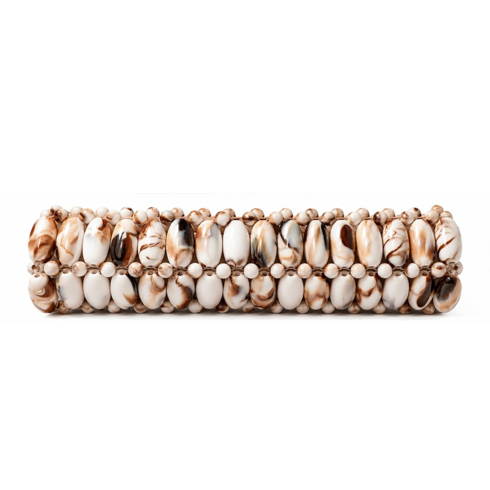 Cream Marble baguette beaded bag in cream, white and brown marble