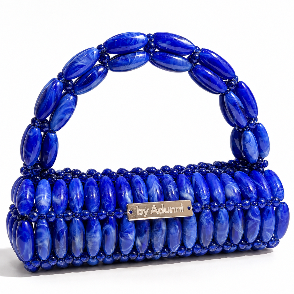 Electric blue barrel beaded bag