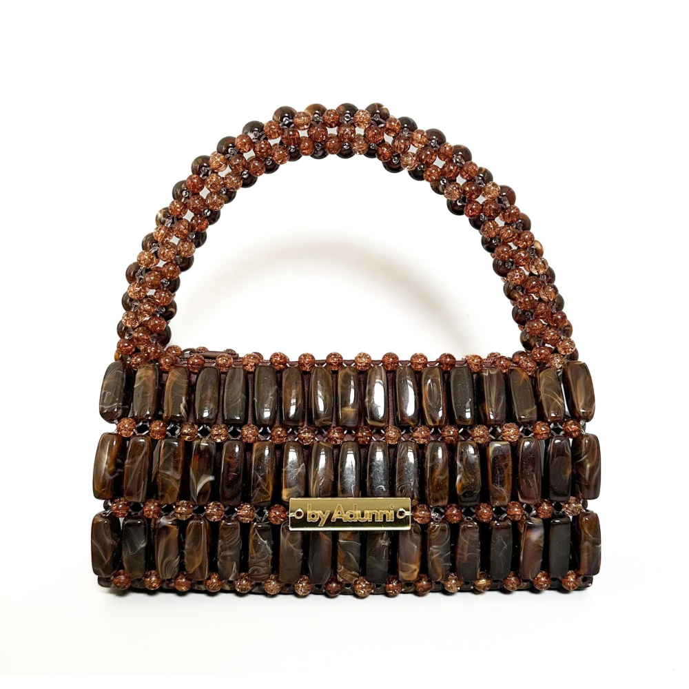 Brown marble beaded handbag 