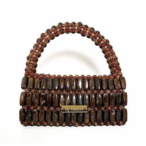 Brown marble beaded handbag 