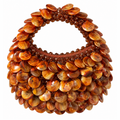 Madagascar Moon beaded bag with layered marbled discs in brown and orange